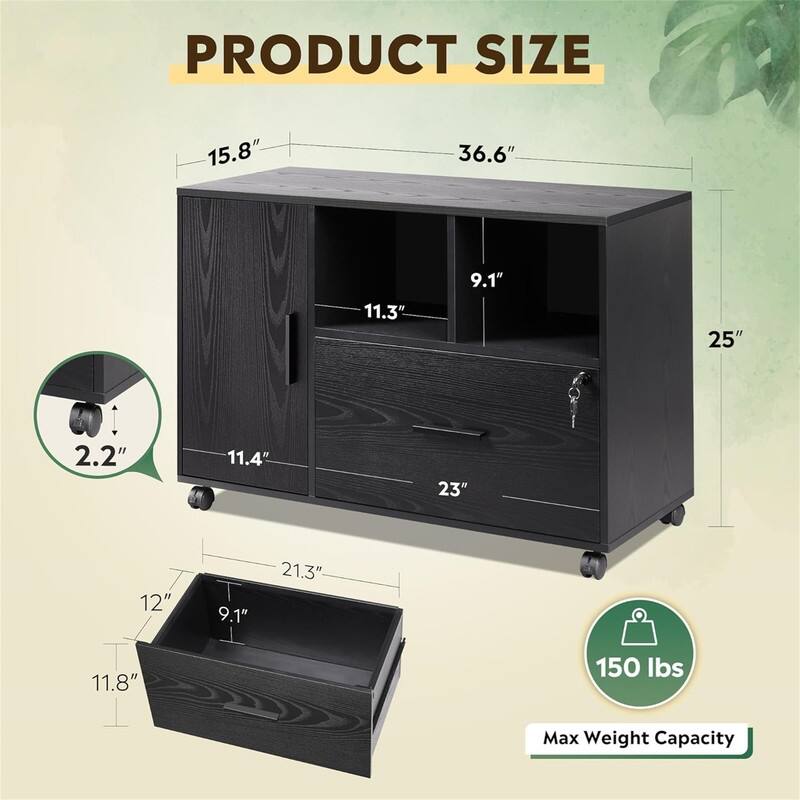 1-Drawer Wood Lateral Filing Cabinet - 15.8"D x 36.6"W x 25"H