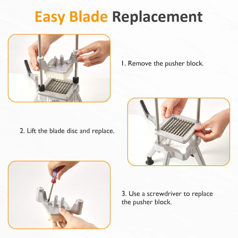 French Fry Cutter with 1/2 Inch and 3/8 Inch Blades, Stainless Steel