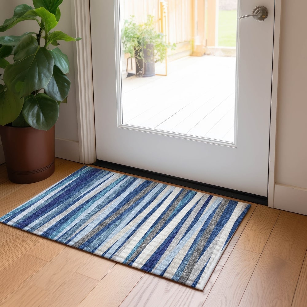 Machine Washable Indoor/ Outdoor Modern Stripes Chantille Rug