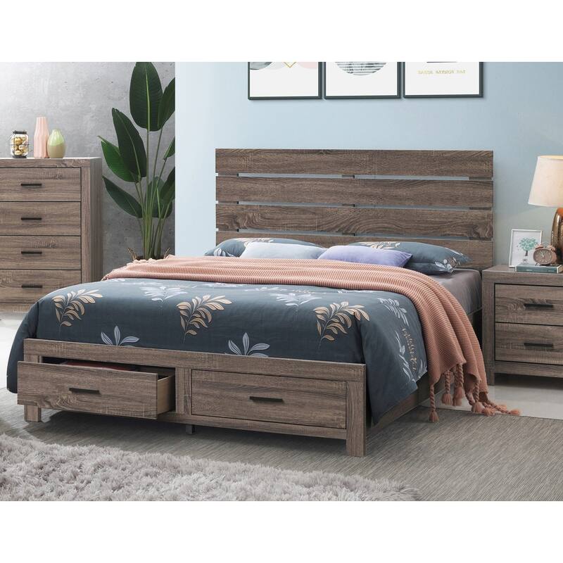 Bed With Two Footboard Drawers in Barrel Oak