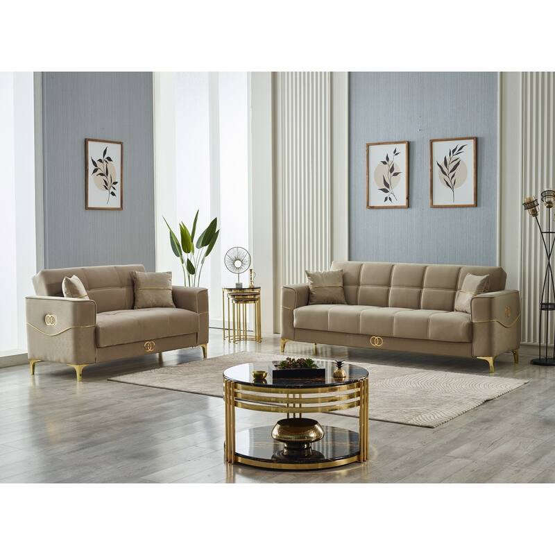 Cacador 2-Pieces Comfortable Sleeper Modern One Sofa One Loveseat Living Room Set - Beige