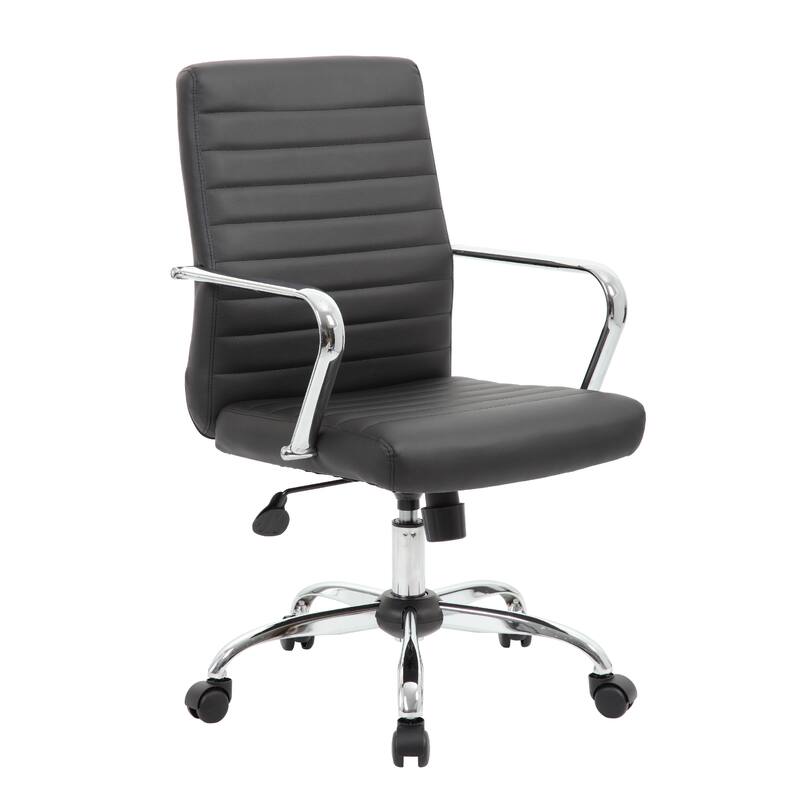 Swivel Task Chair, Black Vinyl, Chrome Base and Arms, Caster Wheels