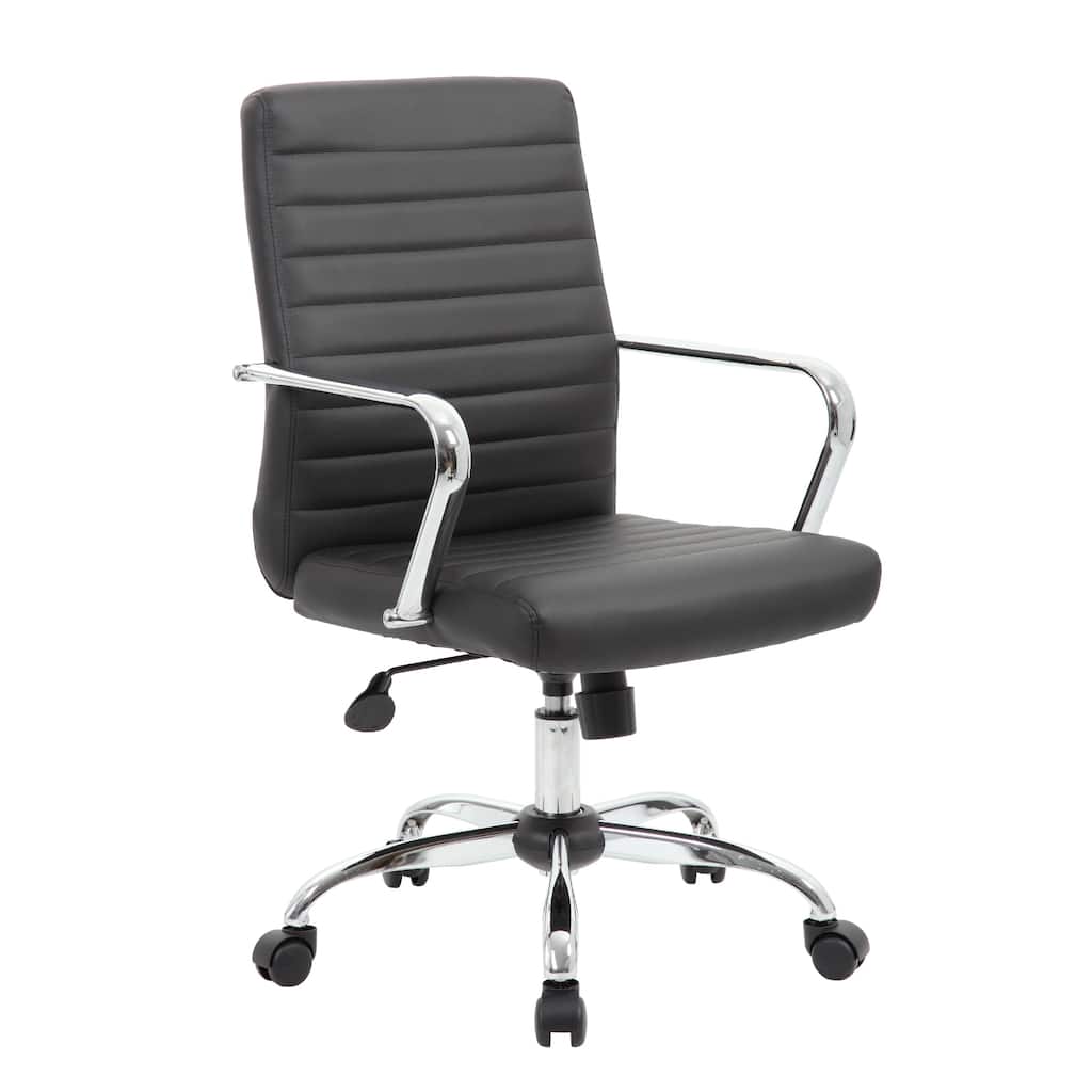 Swivel Task Chair, Black Vinyl, Chrome Base and Arms, Caster Wheels