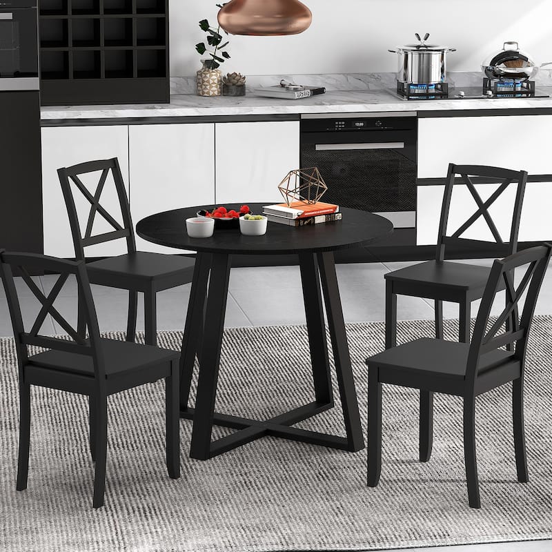 Modern 36” Round Kitchen Table with Black Wood Finish and Pedestal Support Perfect Seats 4 People - 36" x 36” x 30" (L x W x H)