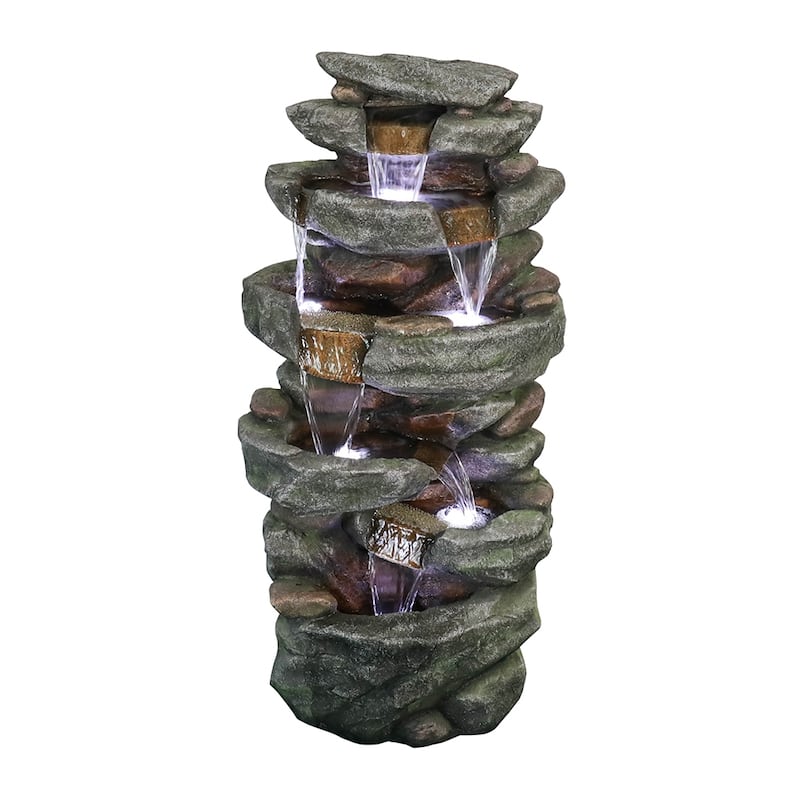 6-Tier Outdoor Water Fountain w/Lights Waterfall Fountain for Patio