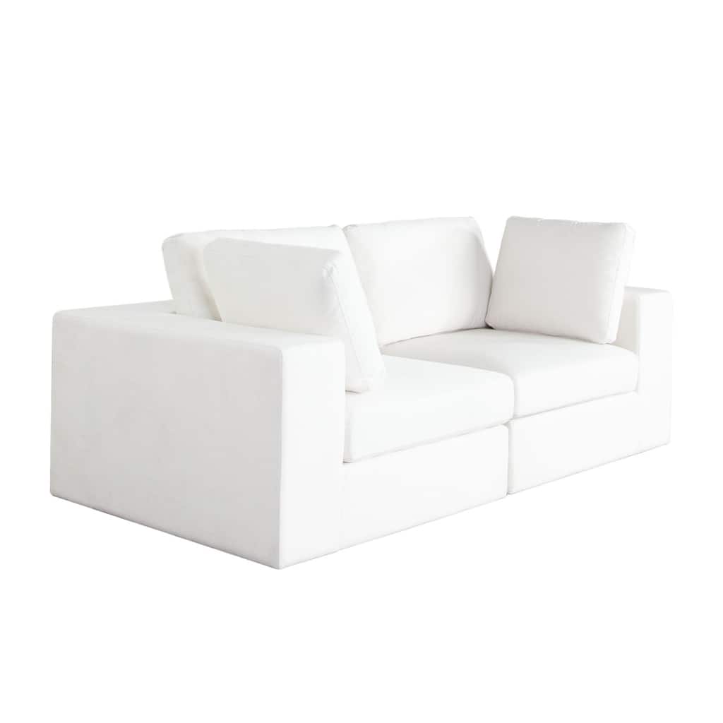Lipi 2pc Modular Sofa Set, Mist White, 82 Inch Solid Wood Frame