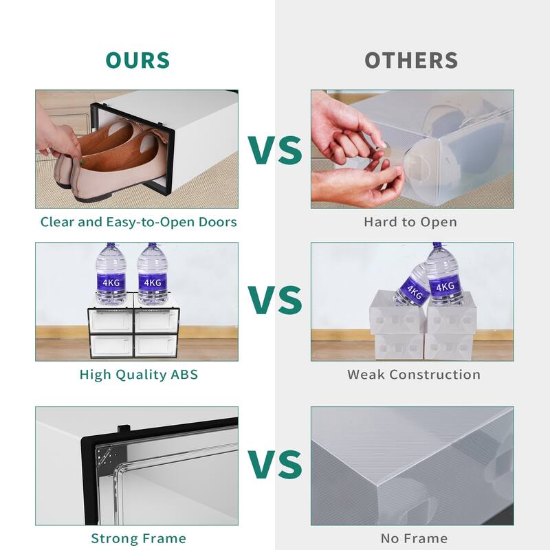 6/12/18 Pack Shoe Storage Box Plastic Stackable Shoe Organizer for Closet Foldable Sneaker Containers Bins Holders Racks