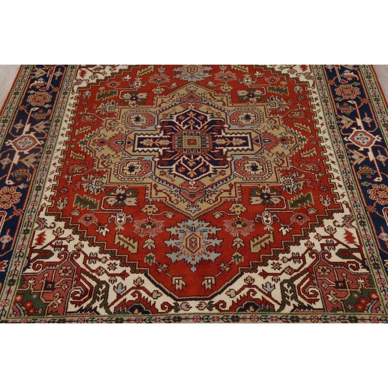 Heriz Serapi Indian Area Rug Hand-Knotted Wool Carpet - 7'9"x 9'8"