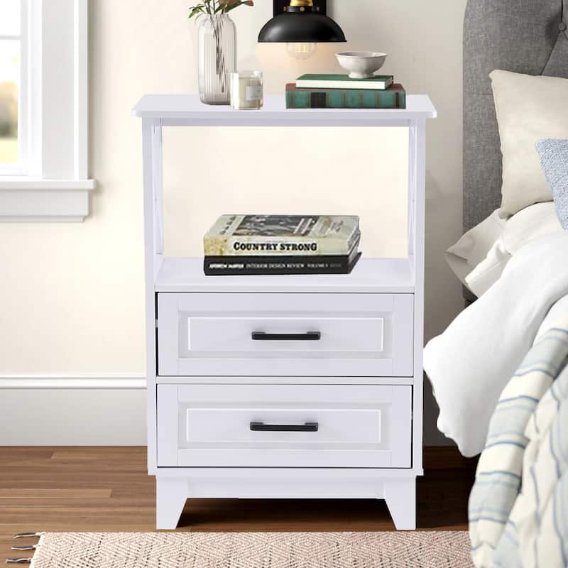 Royalcraft's 2-Drawer White Wooden Nightstands Storage Cabinet - White