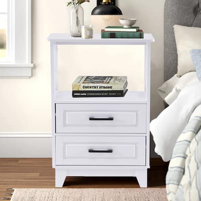 Royalcraft's 2-Drawer White Wooden Nightstands Storage Cabinet