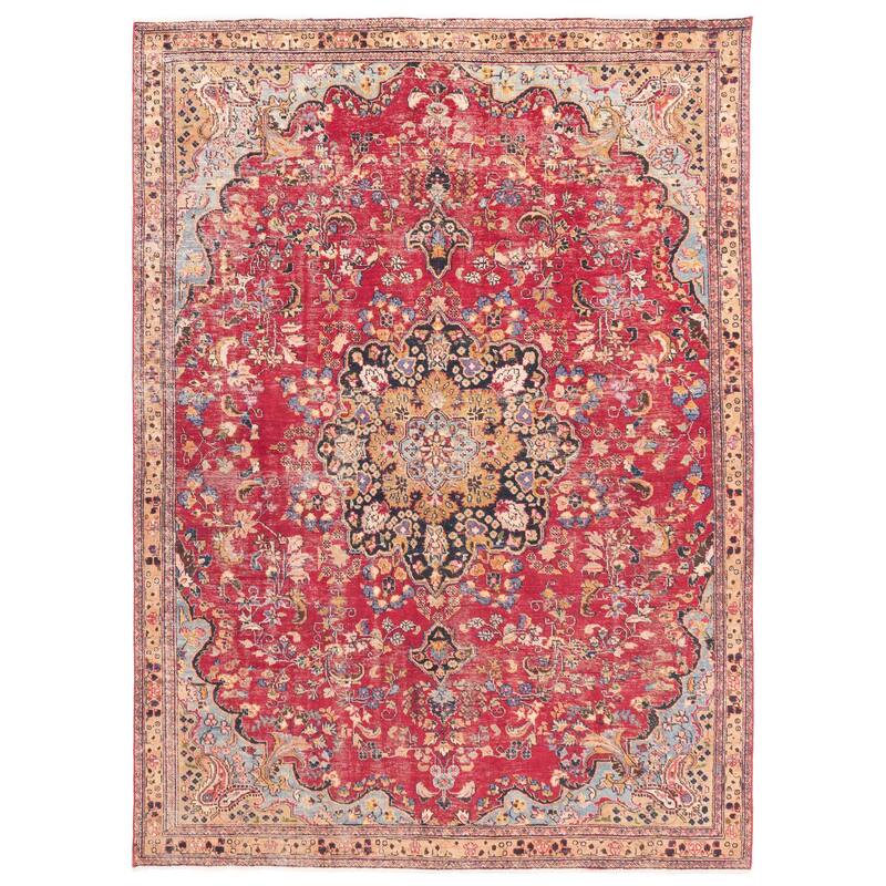 ECARPETGALLERY Hand-knotted Antalya Vintage Dark Red Wool Rug - 7'3 x 9'11