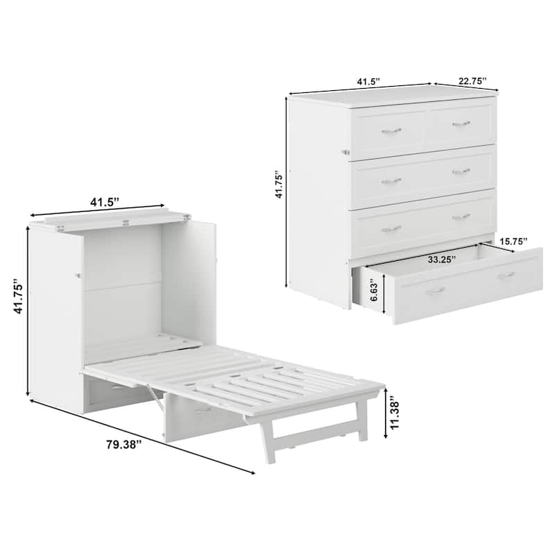 AFI Northfield Murphy Bed Chest with 6" Mattress, Storage Drawer & Built-In Charger