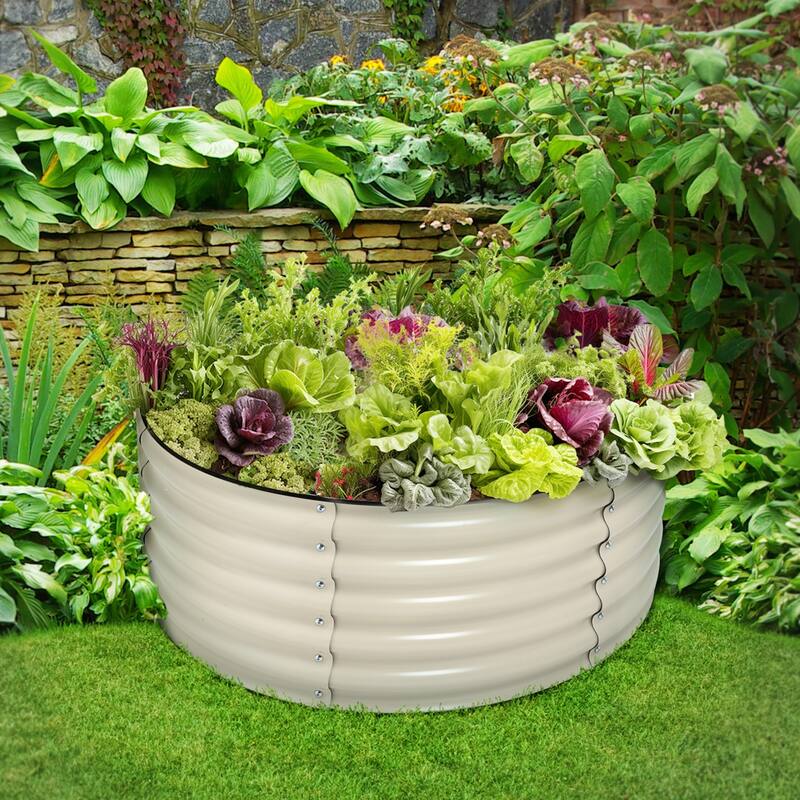 Aoodor Metal Raised Garden Bed - 42''(L) x 24''(W) x 17''(H) - Outdoor Garden Planter Box- Beige (Set of 2)