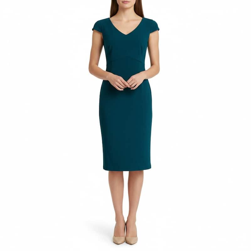 Connected Apparel Cap Sleeve Mid-Length Solid Dress