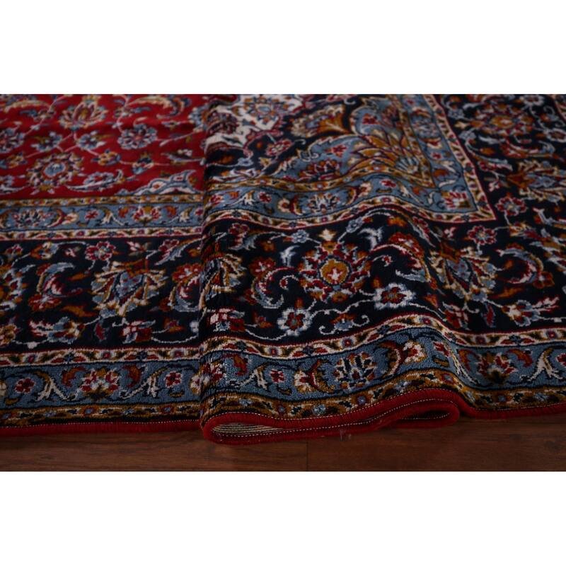 Red Medallion Kashan Turkish Rug Traditional Machine-Made Carpet - 9'7" x 12'5"