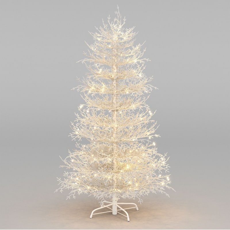 6FT Pre-lit Artificial Christmas Tree, Hinged Xmas Tree 623 Snow Flocked Branch Tips, 420 Warm Yellow LED Lights