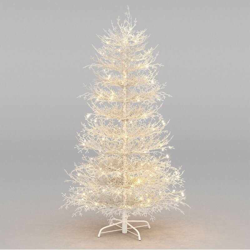Roomfitters Pre-Lit Aspen Fir Christmas Tree 6FT/4FT, Hinged Snow-Flocked Artificial Holiday Tree with Warm Lights, White