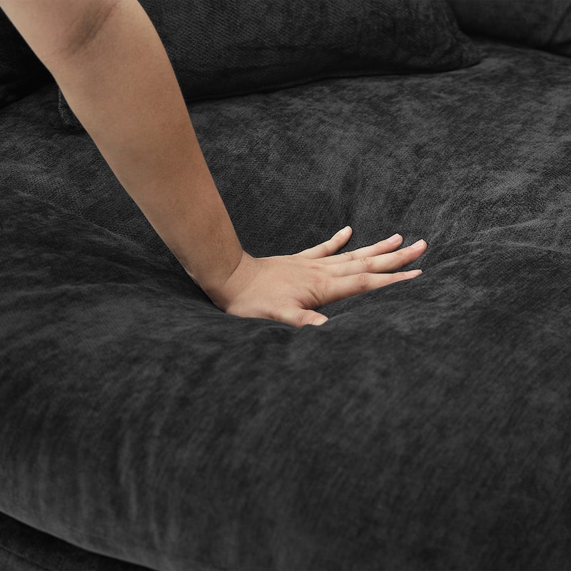 Oversized Round Accent Chair Lounge Chaise, Chenille Upholstered Boneless Sofa Bed, Deep Seat Sleeper Couch Reading Armchair