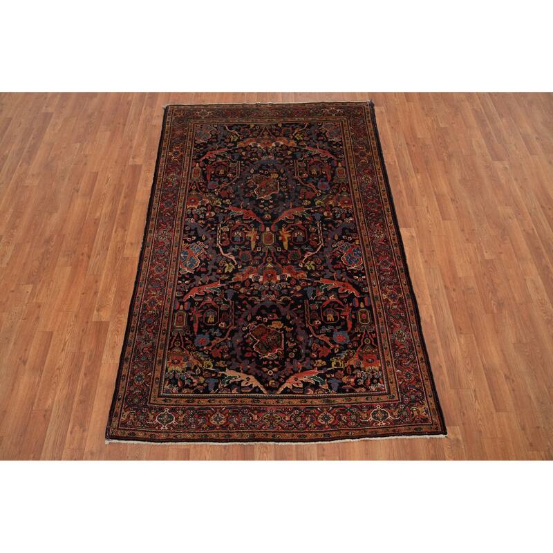 Hand Knotted Oriental 100% Wool Carpet Traditional Floral Navy Blue & Blues Sarouk Area Rug - 6' 10'' X 4' 5''