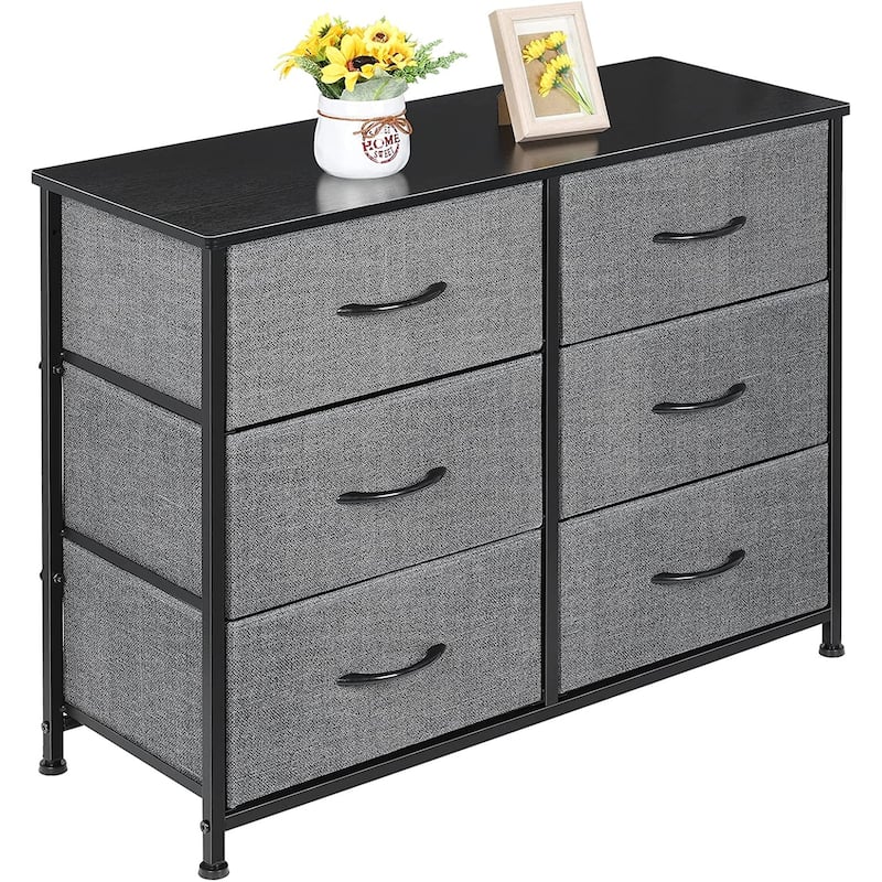 Wide Dresser Storage with 6 Drawers - Grey