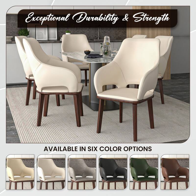 LeisureMod Vivara Leather Upholstered Dining Chair with Padded Seat - Mid-Century Arm Chair for Home Office Bar & Kitchen