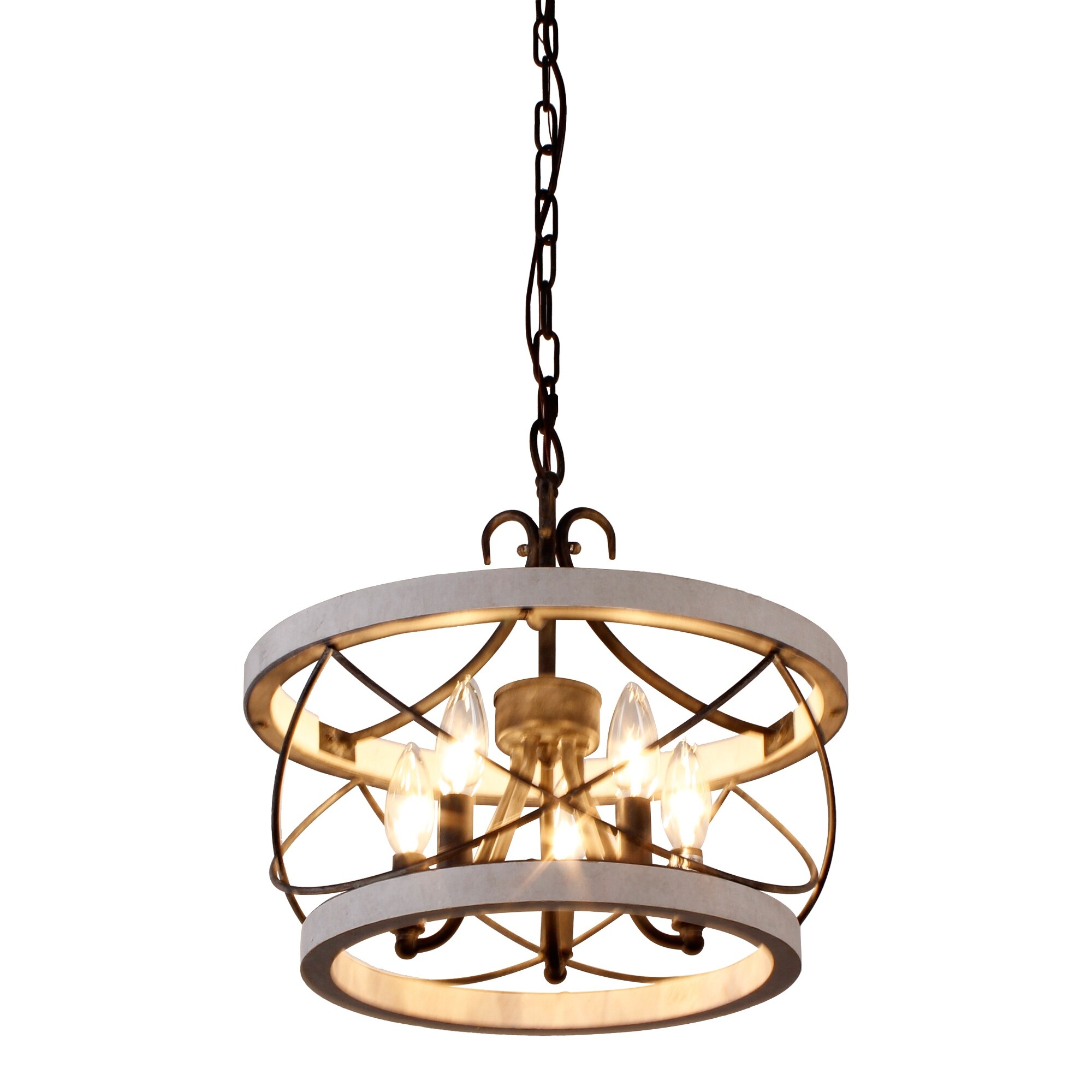 Bella Depot 5 Light Rustic Cage Wood Chandelier Dimmable Lighting