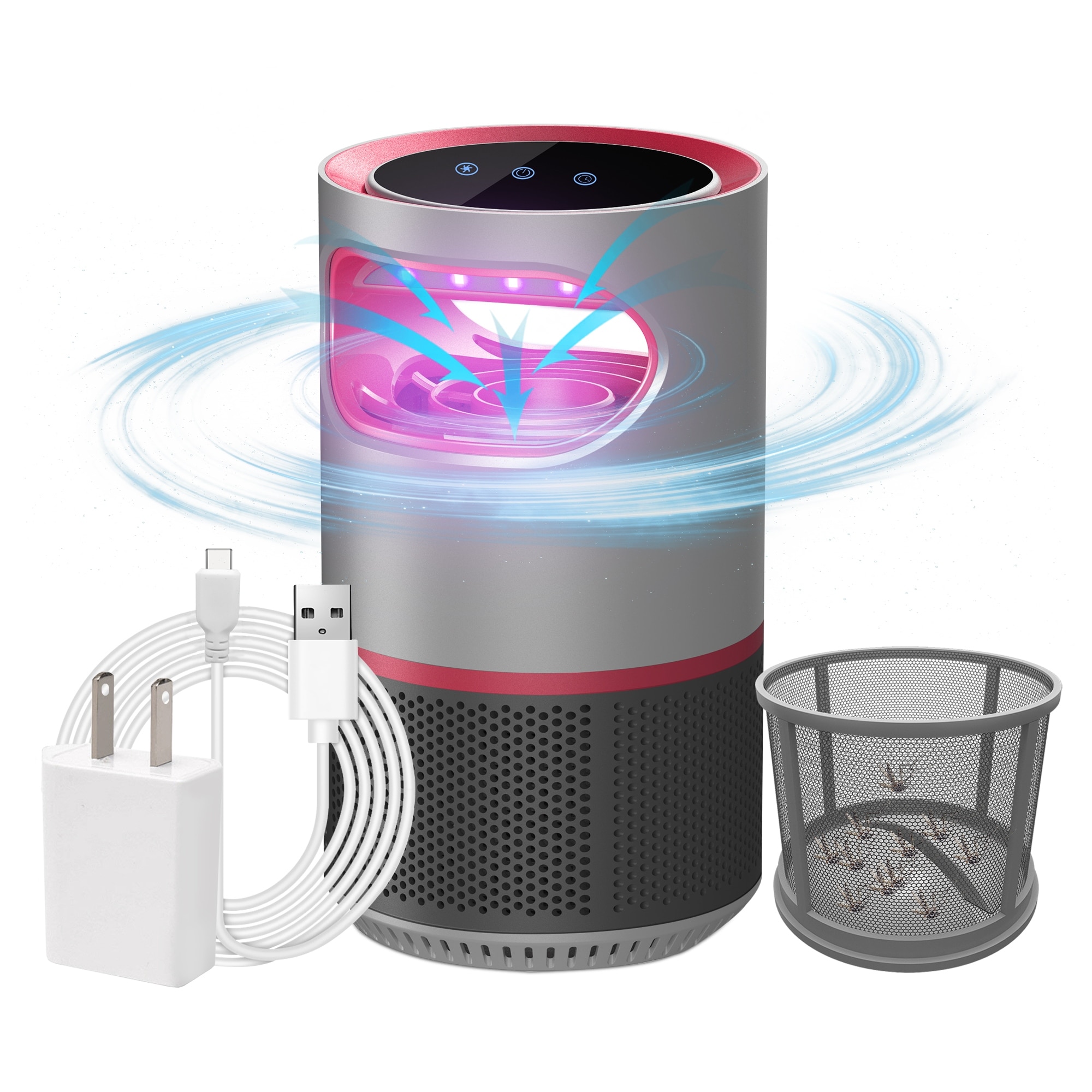 Electric Indoor Mosquito Trap, Mosquito Killer Lamp with USB Power Supply,  Suction Fan, No Zapper, Child Safe