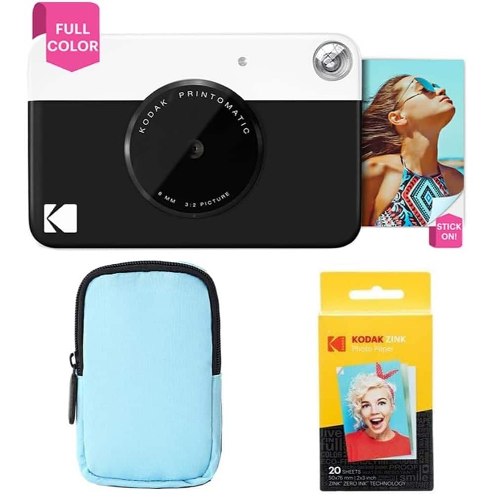 Kodak Printomatic Instant Print Camera Bundle with Blue Soft Case & 20-Pack Zink Photo Paper - N/A