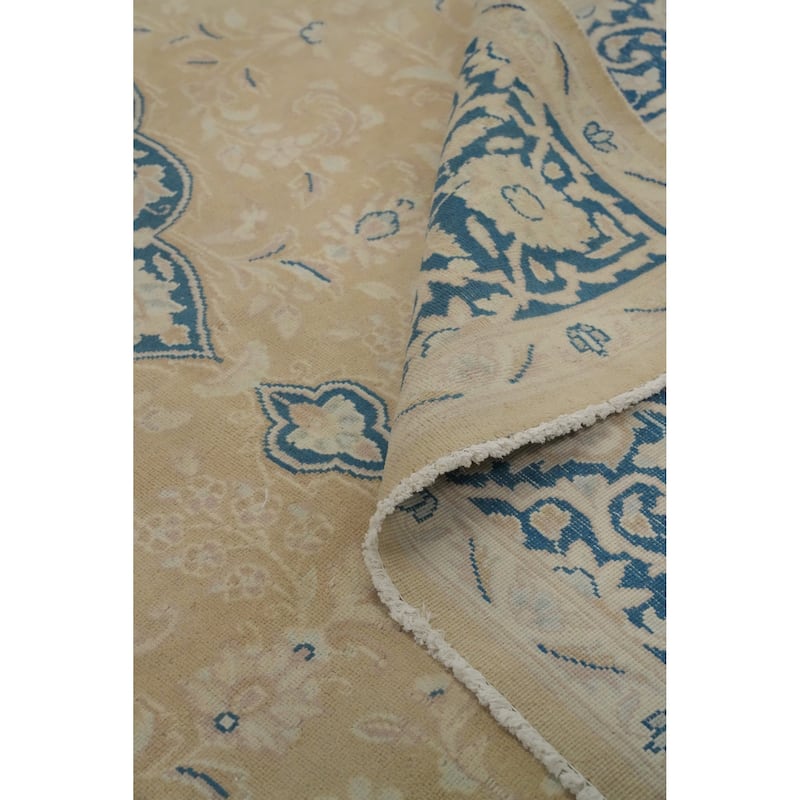 Hand Knotted Oriental 100% Wool Carpet Traditional Floral Beige & Ivories Kerman Area Rug - 10' 2'' X 6' 10''