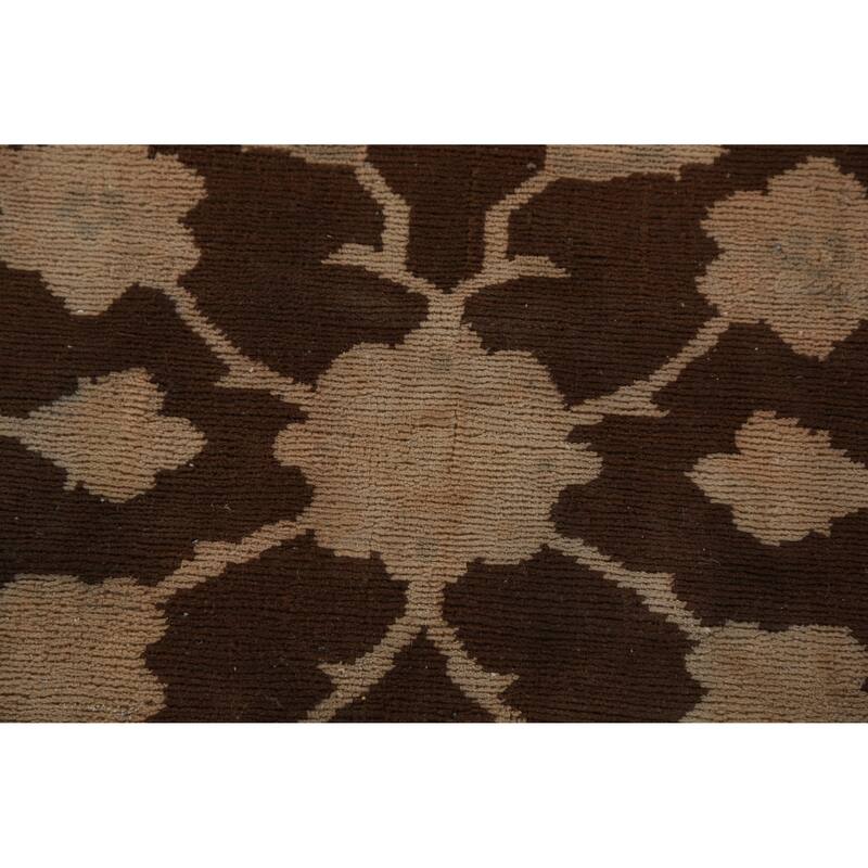 Vegetable Dye Brown Floral Oushak Turkish Rug Hand-Knotted Wool Carpet - 10'4"x 12'9"