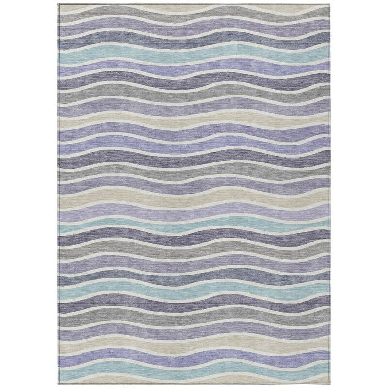 Machine Washable Indoor/ Outdoor Contemporary Stripe Chantille Rug