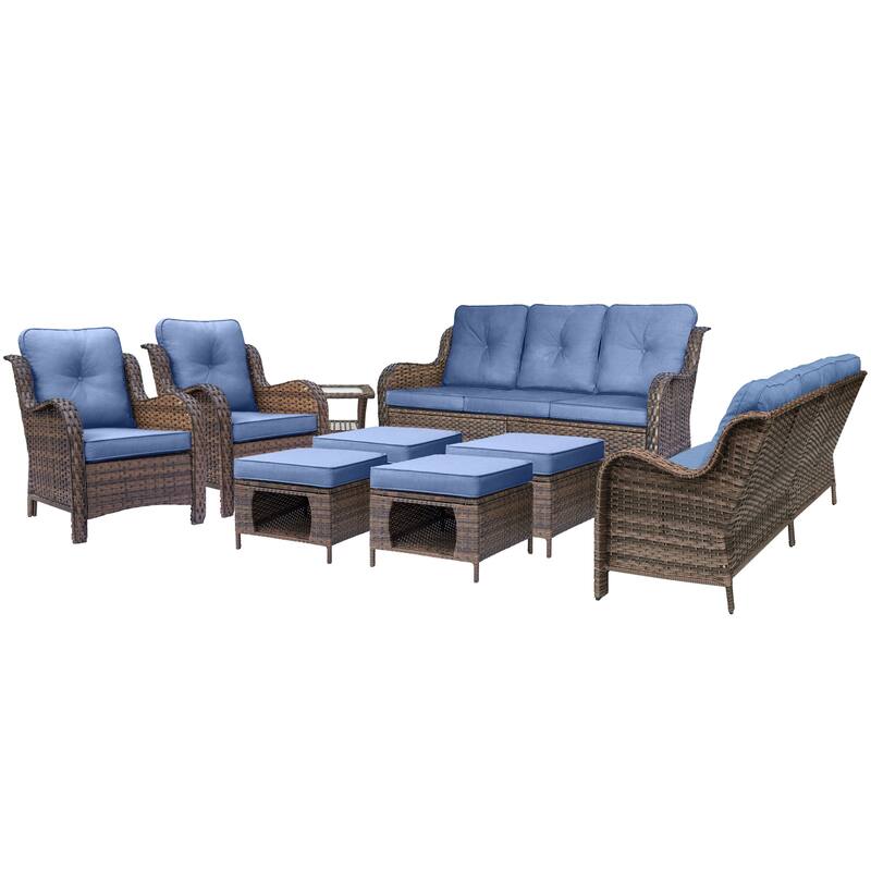 Wicker Outdoor Patio Furniture Seating Sofa Set with Storage Ottomans