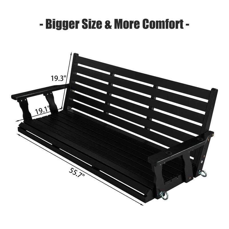 Fortune Candy Wooden Porch Swing with Hanging Chains and 7mm Springs for Outdoor Patio Garden Yard