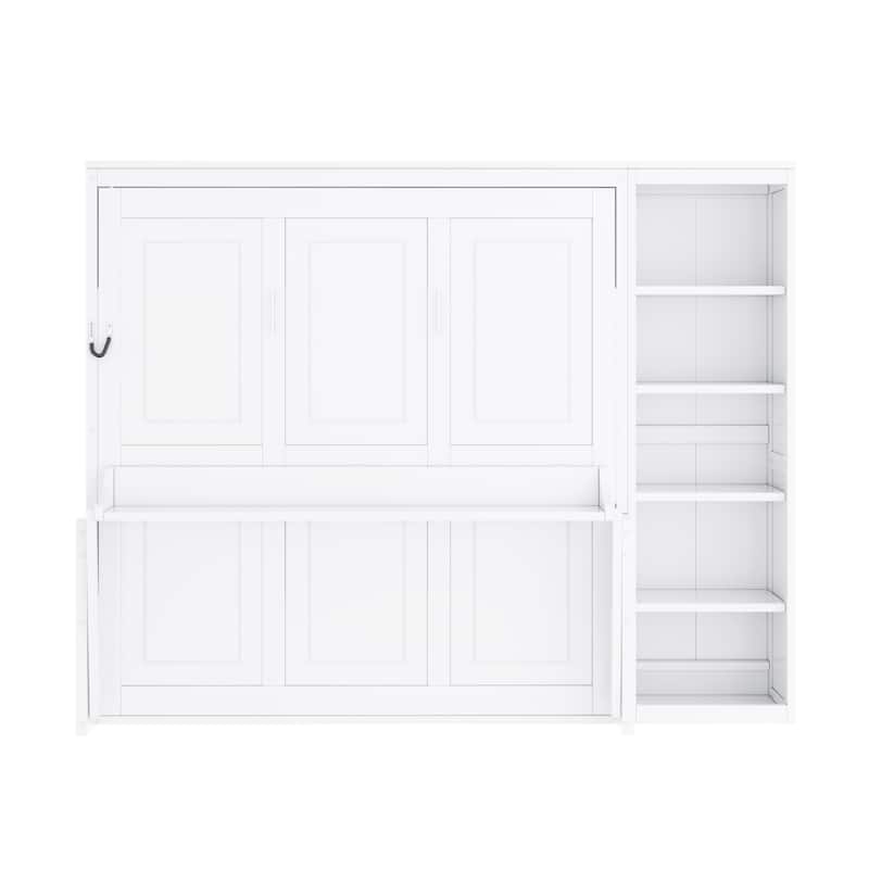 Space-Saving Queen Murphy Bed with Built-In Desk and Bookshelf in White