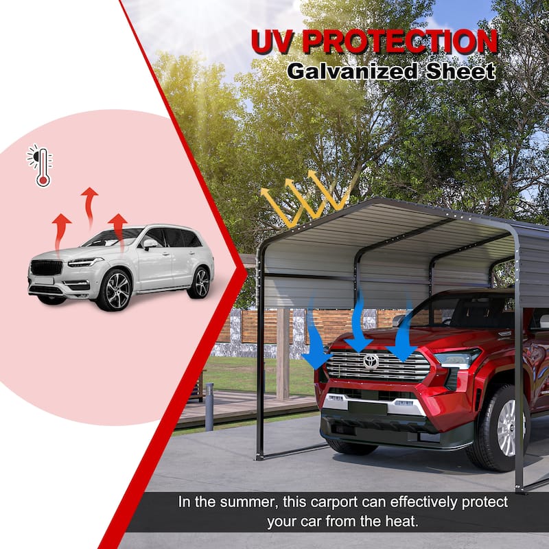 GDFStudio - Oliver Heavy Duty Outdoor Metal Carport with Waterproof Tarpaulin and Reinforced Base