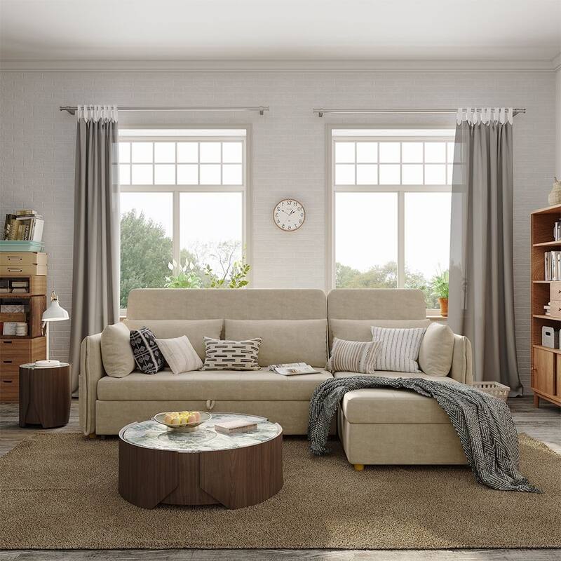 98.43" Modern Minimalist "L" Shape Sofa Bed，Anti-scratch and Water-proof, Solid Wood Frame