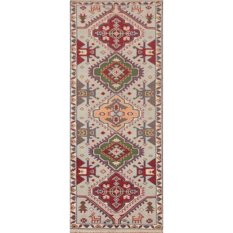 Tribal Kazak Oriental Runner Rug Handmade Wool Carpet - 2'7"x 7'9"