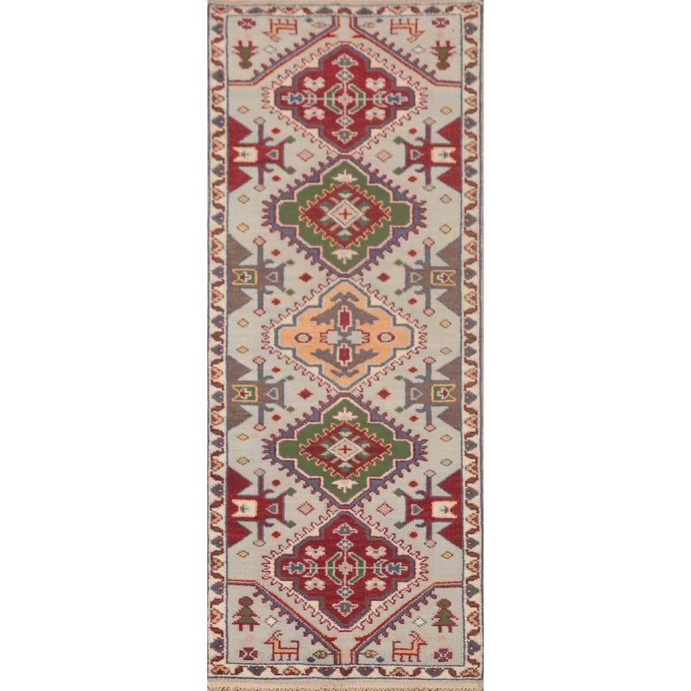 Tribal Kazak Oriental Runner Rug Handmade Wool Carpet - 2'7"x 7'9"