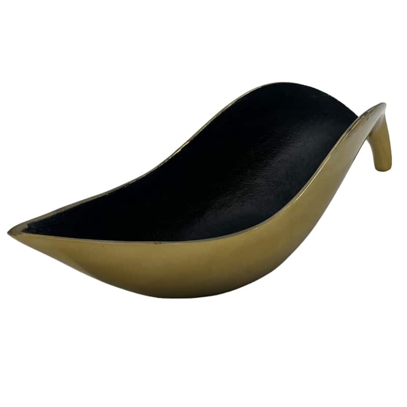 18 Inch Tall Decorative Handmade Aluminum Artistic Boat Bowl in Gold - 18 x 6 x 5 in