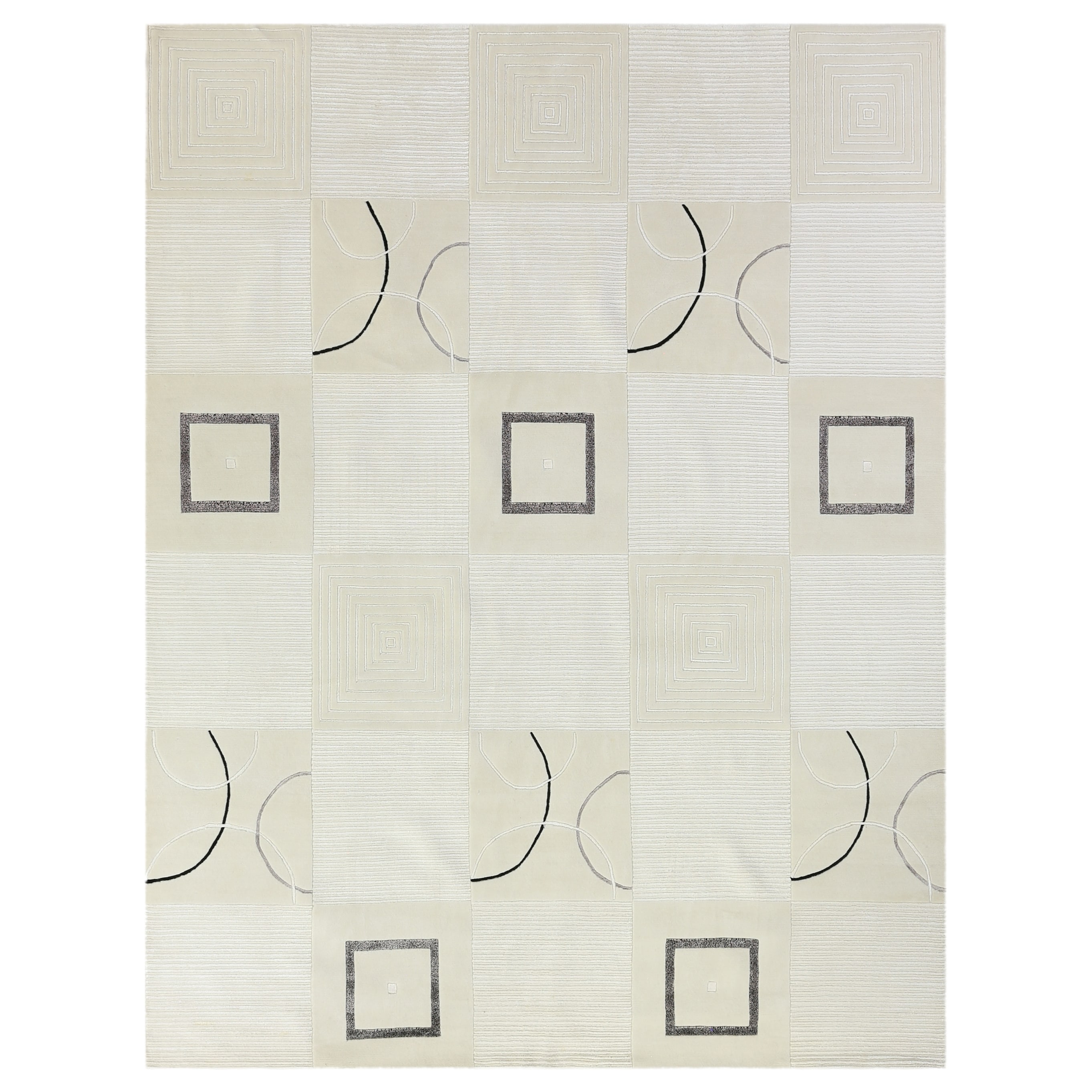 Super Tibetan hand-knotted Wool/Bamboo Silk Ivory Area Rug - 8' x 10'