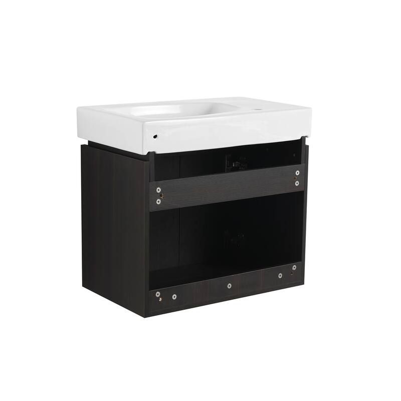 24 in. W x 14 in. D x 21 in. H Single Sink Wall Mounted Bath Vanity with White Ceramic Top - 24" x 14"
