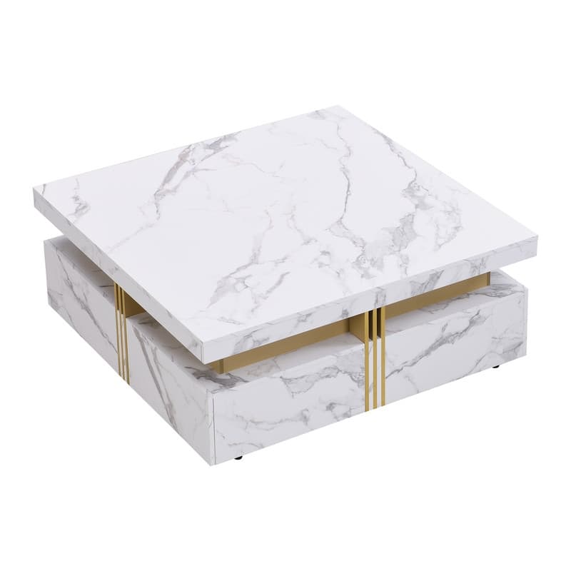 Modern Black Square Storage Coffee Table With 4 Drawers