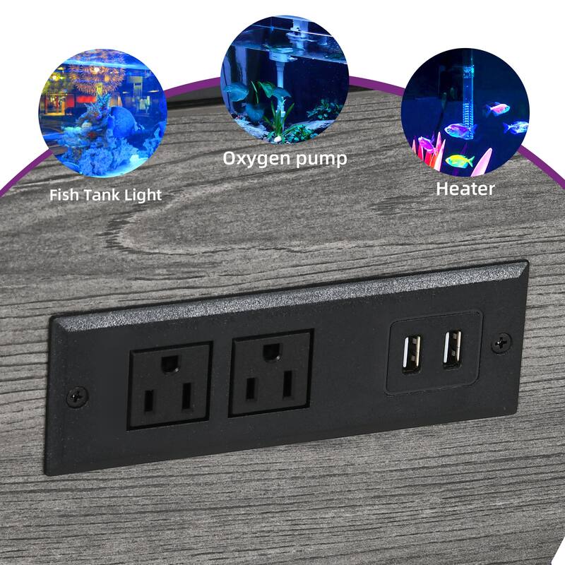 LED Aquarium Stand with Storage Cabinet and Power Outlets