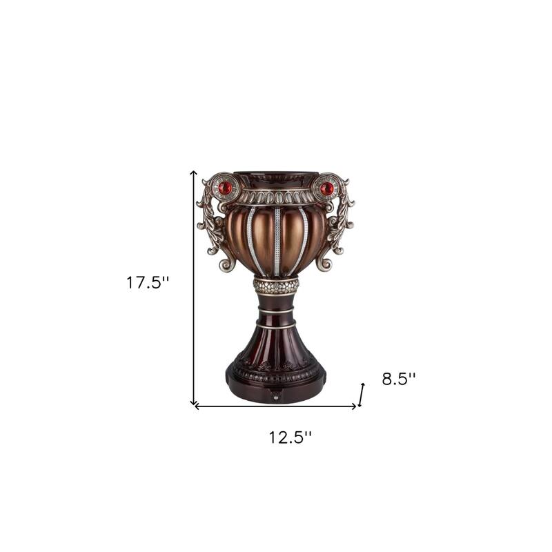 Bronze and Silver Polyresin Urn Table Vase with Stone Embellishments