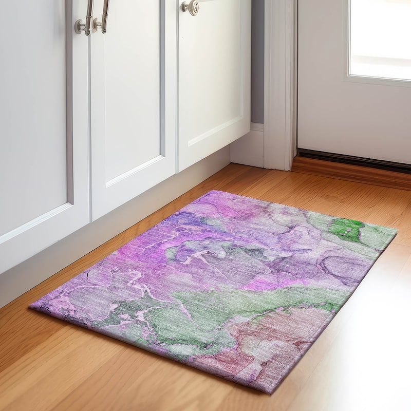 Premium Washable Super Soft Abstract Contemporary Mayfield Rug - Purple - 1' 8" x 2' 6" - Rectangle