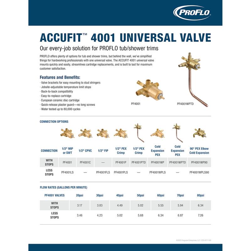 PROFLO Pressure Balanced Tub and Shower Faucet Valve with Stops CPVC