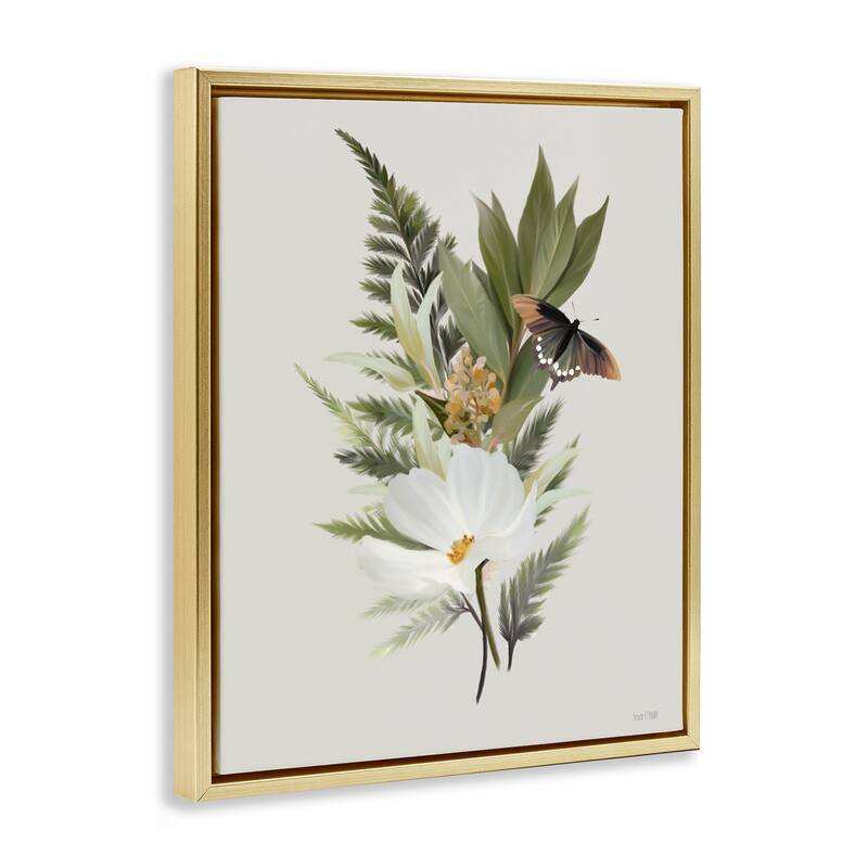 Stupell Flower Sprigs & Butterfly Framed Floater Canvas Wall Art Design By House Fenway
