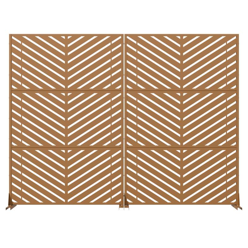 Outdoor Privacy Screen 2-Panel Chevron Metal Privacy Fence with Wind-Resistant Base Durable Decorative Divider
