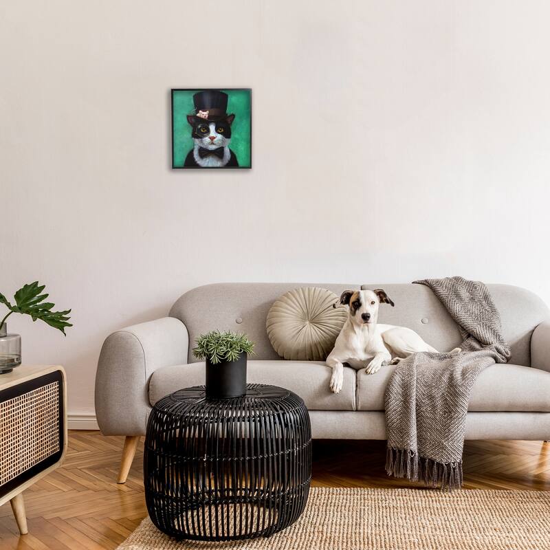 Stupell Good Sir Top Hat Cat w. Mouse and A Monacle Framed Wall Art, 12x12, Proudly Made in USA