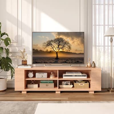 59" Living Room TV Stand Console W/ Adjustable Shelf Natural - 58 inches